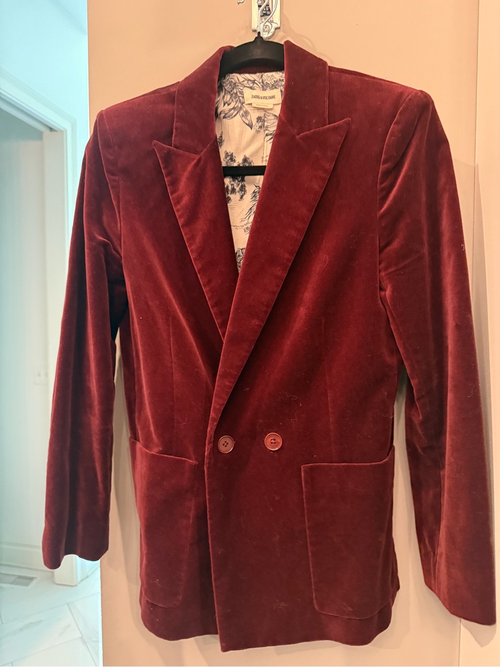 Zadig & Voltaire Velvet Blazer in Deep Burgundy